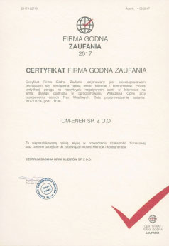 Certyfikat - Firma godna zaufania